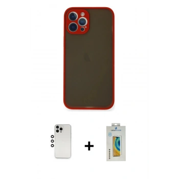 MARSİLYAN™- iPhone 12 Pro Kılıf Ahenk Çizgi Serisi - Siyah Polymer Nano Ekran Koruyucu + Shine Kamera Lens - GS