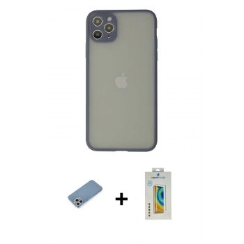 MARSİLYAN™- iPhone 12 Pro Kılıf Ahenk Çizgi Serisi - Siyah Polymer Nano Ekran Koruyucu + Shine Kamera Lens Koruma Cam - GS