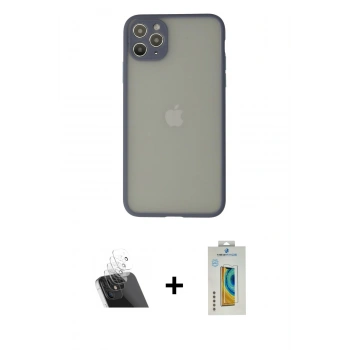MARSİLYAN™- iPhone 12 Pro Kılıf Ahenk Çizgi Serisi - Siyah Polymer Nano Ekran Koruyucu + Kamera Lens Koruma Cam - SF