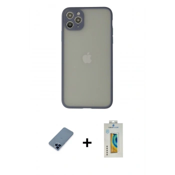 MARSİLYAN™- iPhone 12 Pro Kılıf Ahenk Çizgi Serisi - Siyah Polymer Nano Ekran Koruyucu + Metal Kamera Lens Koruma Cam - MI