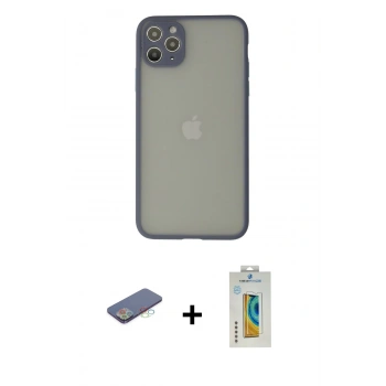 MARSİLYAN™- iPhone 12 Pro Kılıf Ahenk Çizgi Serisi - Siyah Polymer Nano Ekran Koruyucu + Renkli Kamera Lens Koruma Cam - MI
