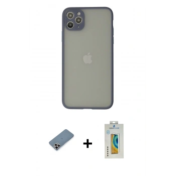 MARSİLYAN™- iPhone 12 Pro Kılıf Ahenk Çizgi Serisi - Siyah Polymer Nano Ekran Koruyucu + Metal Kamera Lens Koruma Cam - MR