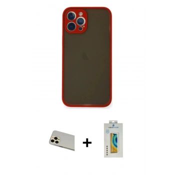 MARSİLYAN™- iPhone 12 Pro Kılıf Ahenk Çizgi Serisi - Siyah Polymer Nano Ekran Koruyucu + Rainbow Kamera Lens Koruma Cam - GD