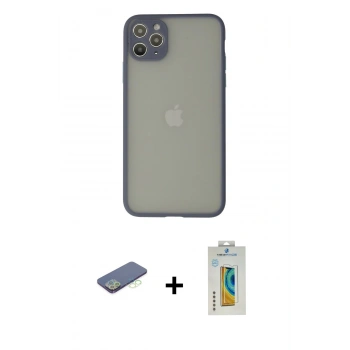 MARSİLYAN™- iPhone 12 Pro Kılıf Ahenk Çizgi Serisi - Siyah Polymer Nano Ekran Koruyucu + Renkli Kamera Lens Koruma Cam - YL