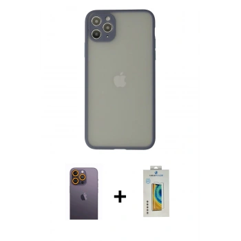 MARSİLYAN™- iPhone 12 Pro Kılıf Ahenk Çizgi Serisi - Siyah Polymer Nano Ekran Koruyucu + Neon Fosforlu Kamera Lens - SI