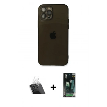 MARSİLYAN™- iPhone 12 Pro Kılıf Ahenk Doku - Şeffaf 360 Full Body Arka Koruyucu + Kamera Lens Koruma Cam - SF