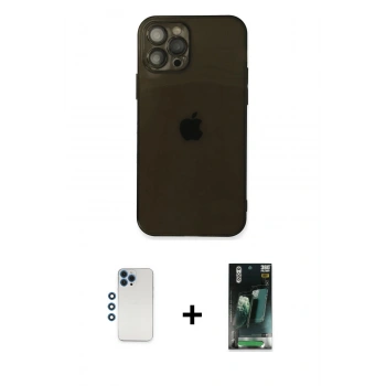 MARSİLYAN™- iPhone 12 Pro Kılıf Ahenk Doku - Şeffaf 360 Full Body Arka Koruyucu + Shine Kamera Lens - MI