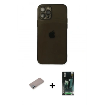MARSİLYAN™- iPhone 12 Pro Kılıf Ahenk Doku - Şeffaf 360 Full Body Arka Koruyucu + Shine Kamera Lens Koruma Cam - SABE