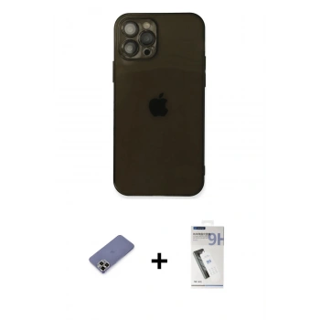 MARSİLYAN™- iPhone 12 Pro Kılıf Ahenk Doku - Şeffaf Uv Polymer Nano Ekran Koruyucu + Metal Kamera Lens Koruma Cam - GD