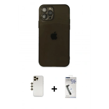 MARSİLYAN™- iPhone 12 Pro Kılıf Ahenk Doku - Şeffaf Uv Polymer Nano Ekran Koruyucu + Shine Kamera Lens - GD