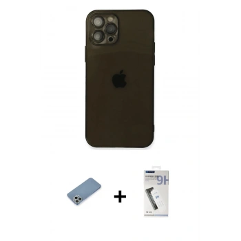 MARSİLYAN™- iPhone 12 Pro Kılıf Ahenk Doku - Şeffaf Uv Polymer Nano Ekran Koruyucu + Shine Kamera Lens Koruma Cam - GS