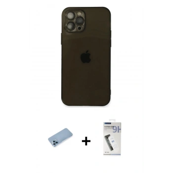 MARSİLYAN™- iPhone 12 Pro Kılıf Ahenk Doku - Şeffaf Uv Polymer Nano Ekran Koruyucu + Shine Kamera Lens Koruma Cam - MI