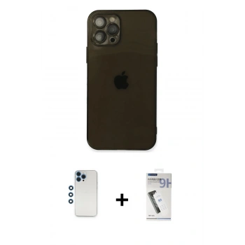 MARSİLYAN™- iPhone 12 Pro Kılıf Ahenk Doku - Şeffaf Uv Polymer Nano Ekran Koruyucu + Shine Kamera Lens - MI
