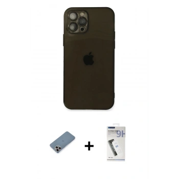 MARSİLYAN™- iPhone 12 Pro Kılıf Ahenk Doku - Şeffaf Uv Polymer Nano Ekran Koruyucu + Metal Kamera Lens Koruma Cam - MR