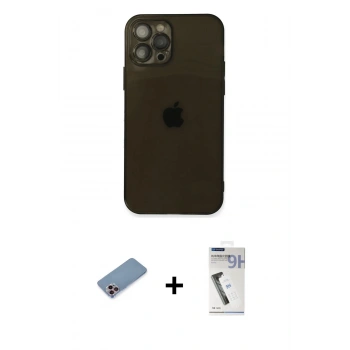 MARSİLYAN™- iPhone 12 Pro Kılıf Ahenk Doku - Şeffaf Uv Polymer Nano Ekran Koruyucu + Shine Kamera Lens Koruma Cam - PE