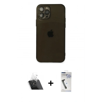 MARSİLYAN™- iPhone 12 Pro Kılıf Ahenk Doku - Şeffaf Uv Polymer Nano Ekran Koruyucu + Kamera Lens Koruma Cam - SF