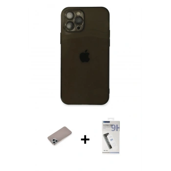MARSİLYAN™- iPhone 12 Pro Kılıf Ahenk Doku - Şeffaf Uv Polymer Nano Ekran Koruyucu + Shine Kamera Lens Koruma Cam - SABE