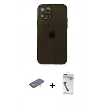 MARSİLYAN™- iPhone 12 Pro Kılıf Ahenk Doku - Şeffaf Uv Polymer Nano Ekran Koruyucu + Renkli Kamera Lens Koruma Cam - TU