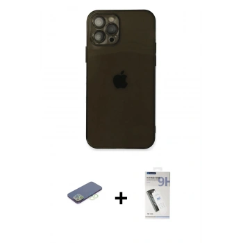 MARSİLYAN™- iPhone 12 Pro Kılıf Ahenk Doku - Şeffaf Uv Polymer Nano Ekran Koruyucu + Renkli Kamera Lens Koruma Cam - YL