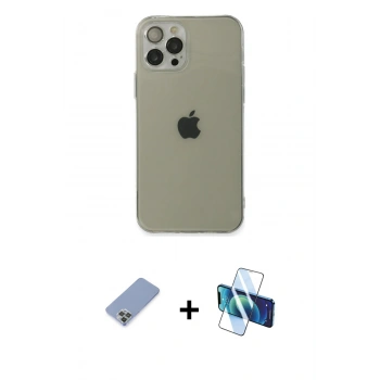 MARSİLYAN™- iPhone 12 Pro Kılıf Ahenk Doku - Siyah 3D Antistatik Seramik Nano Ekran Koruyucu + Metal Kamera Lens Koruma Cam - KUYL