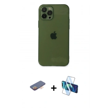 MARSİLYAN™- iPhone 12 Pro Kılıf Ahenk Doku - Siyah 3D Antistatik Seramik Nano Ekran Koruyucu + Renkli Kamera Lens Koruma Cam - TU