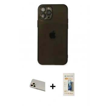 MARSİLYAN™- iPhone 12 Pro Kılıf Ahenk Doku - Siyah 6D Mat Seramik Hayalet Nano Ekran Koruyucu + Rainbow Kamera Lens Koruma Cam - GD