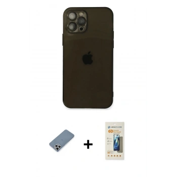 MARSİLYAN™- iPhone 12 Pro Kılıf Ahenk Doku - Siyah 6D Mat Seramik Hayalet Nano Ekran Koruyucu + Metal Kamera Lens Koruma Cam - GS