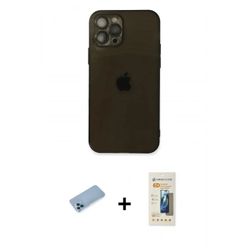 MARSİLYAN™- iPhone 12 Pro Kılıf Ahenk Doku - Siyah 6D Mat Seramik Hayalet Nano Ekran Koruyucu + Shine Kamera Lens Koruma Cam - MI