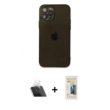MARSİLYAN™- iPhone 12 Pro Kılıf Ahenk Doku - Siyah 6D Mat Seramik Hayalet Nano Ekran Koruyucu + Kamera Lens Koruma Cam - SF