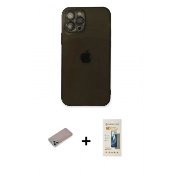 MARSİLYAN™- iPhone 12 Pro Kılıf Ahenk Doku - Siyah 6D Mat Seramik Hayalet Nano Ekran Koruyucu + Shine Kamera Lens Koruma Cam - SABE