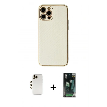 MARSİLYAN™- iPhone 12 Pro Kılıf Ahenk Işık - Şeffaf 360 Full Body Arka Koruyucu + Shine Kamera Lens - GD