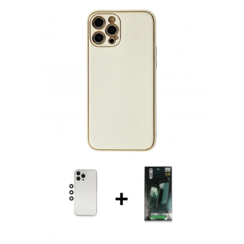 MARSİLYAN™- iPhone 12 Pro Kılıf Ahenk Işık - Şeffaf 360 Full Body Arka Koruyucu + Shine Kamera Lens - GS