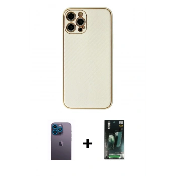 MARSİLYAN™- iPhone 12 Pro Kılıf Ahenk Işık - Şeffaf 360 Full Body Arka Koruyucu + Neon Fosforlu Kamera Lens - MI