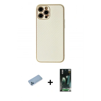 MARSİLYAN™- iPhone 12 Pro Kılıf Ahenk Işık - Şeffaf 360 Full Body Arka Koruyucu + Shine Kamera Lens Koruma Cam - MI