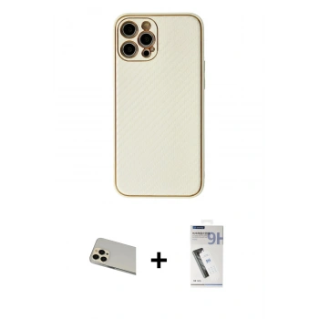 MARSİLYAN™- iPhone 12 Pro Kılıf Ahenk Işık - Şeffaf Uv Polymer Nano Ekran Koruyucu + Rainbow Kamera Lens Koruma Cam - GD