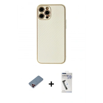 MARSİLYAN™- iPhone 12 Pro Kılıf Ahenk Işık - Şeffaf Uv Polymer Nano Ekran Koruyucu + Metal Kamera Lens Koruma Cam - KI