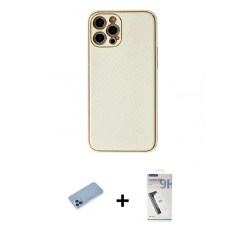 MARSİLYAN™- iPhone 12 Pro Kılıf Ahenk Işık - Şeffaf Uv Polymer Nano Ekran Koruyucu + Shine Kamera Lens Koruma Cam - MI