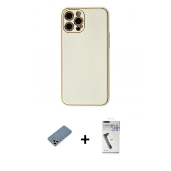 MARSİLYAN™- iPhone 12 Pro Kılıf Ahenk Işık - Şeffaf Uv Polymer Nano Ekran Koruyucu + Metal Kamera Lens Koruma Cam - MR