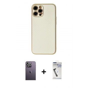 MARSİLYAN™- iPhone 12 Pro Kılıf Ahenk Işık - Şeffaf Uv Polymer Nano Ekran Koruyucu + Neon Fosforlu Kamera Lens - BZ