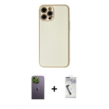MARSİLYAN™- iPhone 12 Pro Kılıf Ahenk Işık - Şeffaf Uv Polymer Nano Ekran Koruyucu + Neon Fosforlu Kamera Lens - YL
