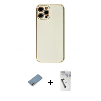 MARSİLYAN™- iPhone 12 Pro Kılıf Ahenk Işık - Şeffaf Uv Polymer Nano Ekran Koruyucu + Shine Kamera Lens Koruma Cam - GI