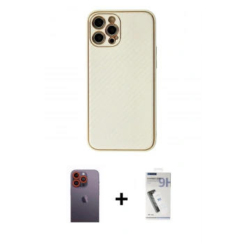 MARSİLYAN™- iPhone 12 Pro Kılıf Ahenk Işık - Şeffaf Uv Polymer Nano Ekran Koruyucu + Neon Fosforlu Kamera Lens - TU