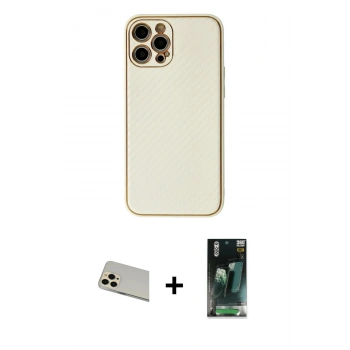 MARSİLYAN™- iPhone 12 Pro Kılıf Ahenk Işık - Siyah 360 Mat Full Body Arka Koruyucu + Rainbow Kamera Lens Koruma Cam - GD