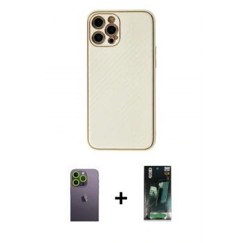 MARSİLYAN™- iPhone 12 Pro Kılıf Ahenk Işık - Siyah 360 Mat Full Body Arka Koruyucu + Neon Fosforlu Kamera Lens - YL