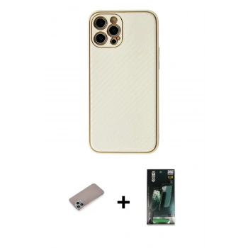 MARSİLYAN™- iPhone 12 Pro Kılıf Ahenk Işık - Siyah 360 Mat Full Body Arka Koruyucu + Shine Kamera Lens Koruma Cam - SABE