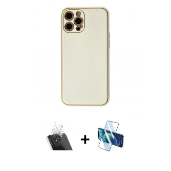 MARSİLYAN™- iPhone 12 Pro Kılıf Ahenk Işık - Siyah 3D Antistatik Cam Ekran Koruyucu + Kamera Lens Koruma Cam - SF