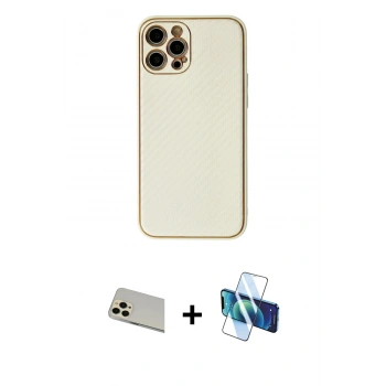 MARSİLYAN™- iPhone 12 Pro Kılıf Ahenk Işık - Siyah 3D Antistatik Cam Ekran Koruyucu + Rainbow Kamera Lens Koruma Cam - GD