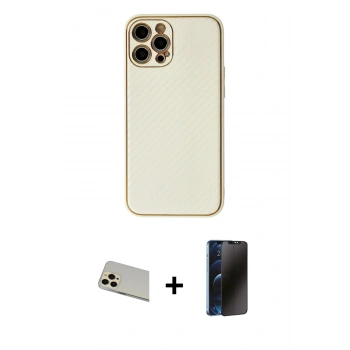 MARSİLYAN™- iPhone 12 Pro Kılıf Ahenk Işık - Siyah 3D Antistatik Hayalet Cam Ekran Koruyucu + Rainbow Kamera Lens Koruma Cam - GD
