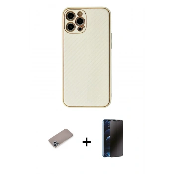 MARSİLYAN™- iPhone 12 Pro Kılıf Ahenk Işık - Siyah 3D Antistatik Hayalet Cam Ekran Koruyucu + Shine Kamera Lens Koruma Cam - SABE