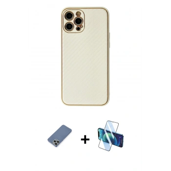 MARSİLYAN™- iPhone 12 Pro Kılıf Ahenk Işık - Siyah 3D Antistatik Seramik Nano Ekran Koruyucu + Metal Kamera Lens Koruma Cam - AKYL